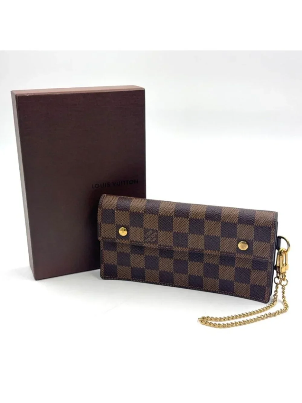 Louis Vuitton Portefeuille Accordion Damier Ebene Leather Brown Bifold Wallet